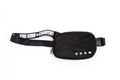 black for KING + COUNTRY fanny pack front view strap bag embroidered symbols nylon belt