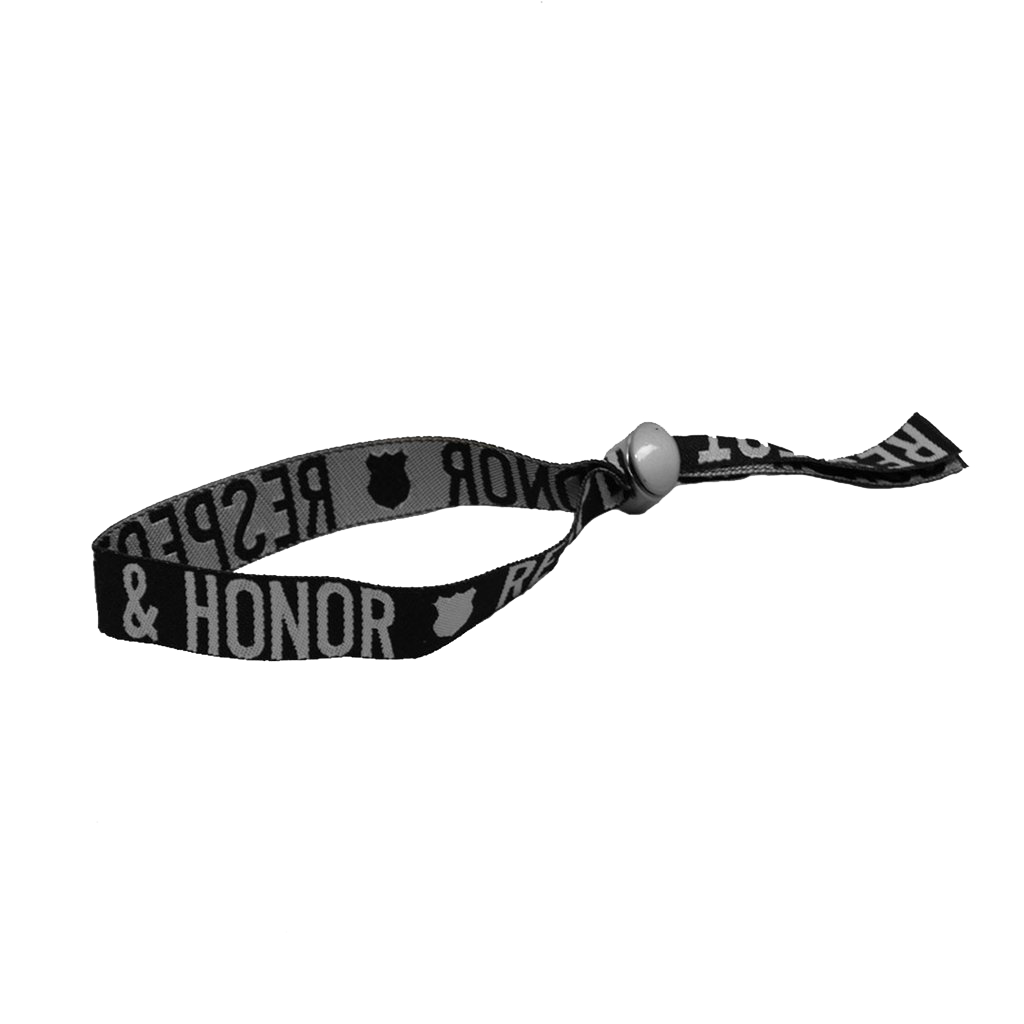 Respect honor crest black and white ribbon wristband product shot for King and Country